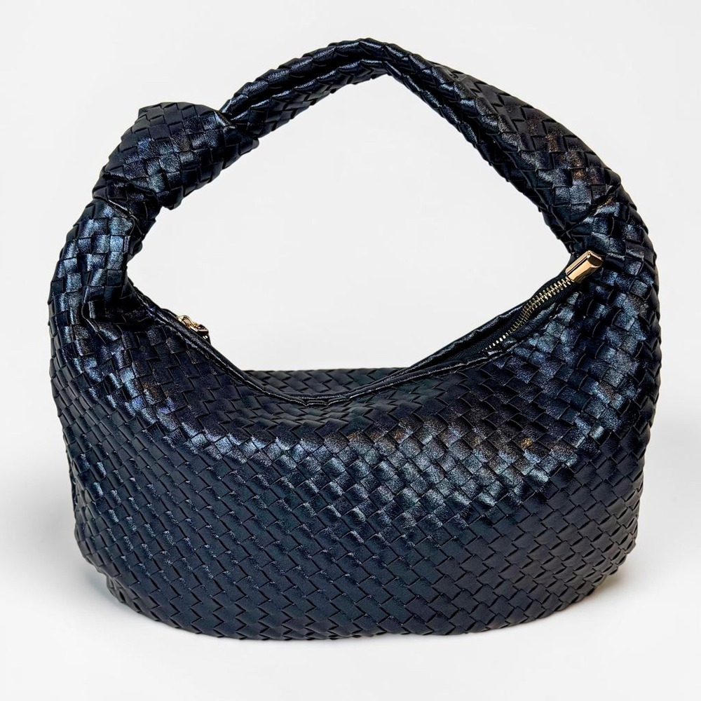 Anthropologie Melie Bianco Brigitte Woven Shoulder Bag Midnight Navy NWOT